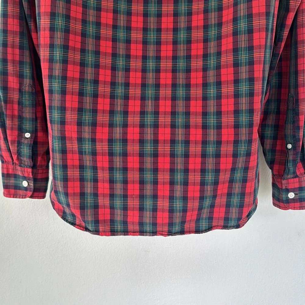 J. Crew red green holiday plaid cotton button down dress shirt size small
